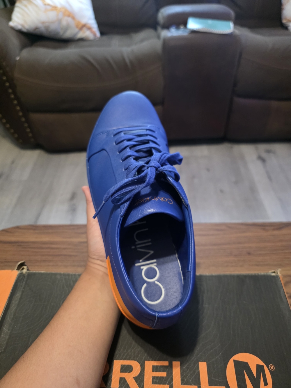 Calvin Klein Men’s Blue Athletic Sneakers with Orange Accent